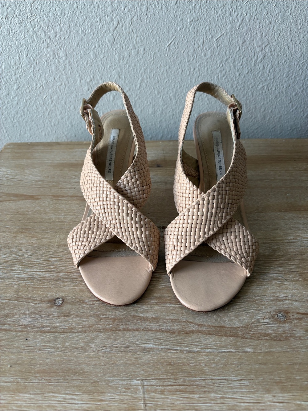 DVF Woven Crisscross Slingback Sandals in Beige / Nude